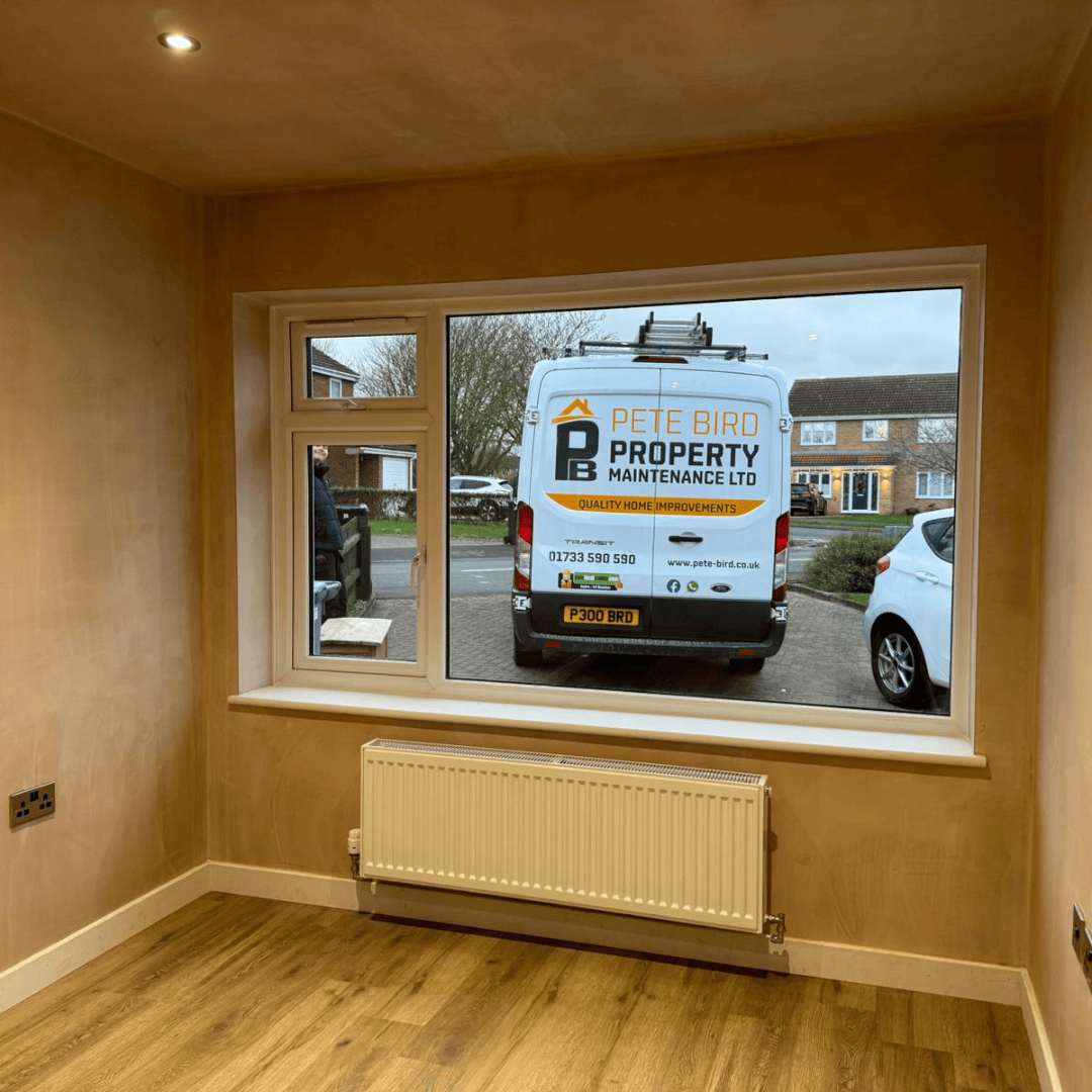 A former garage expertly converted into a modern and quiet home office.