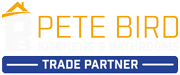 Logo with an orange house icon and the text PETE BIRD in orange, above a blue bar labelled TRADE PARTNER in white capital letters.